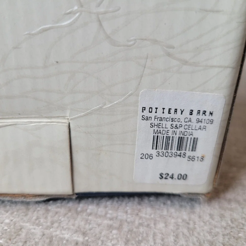 Pottery Barn Double Open Salt Cellar Pepper Nautical Clam Shell Design w/ Box
